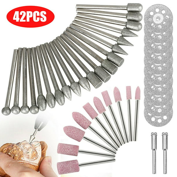 30 Pieces Rotary Grinding Burrs Drill Bits Set Diamond Ceramic Wool Rubber Burr Mix Set with 1/8 Inch Shank Stone Carving Accessories Bit Universal Fitment for Rotary Tools 
